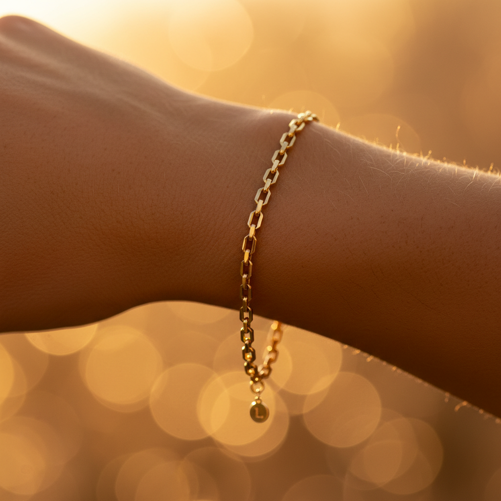 Close-up gold bracelet in golden light